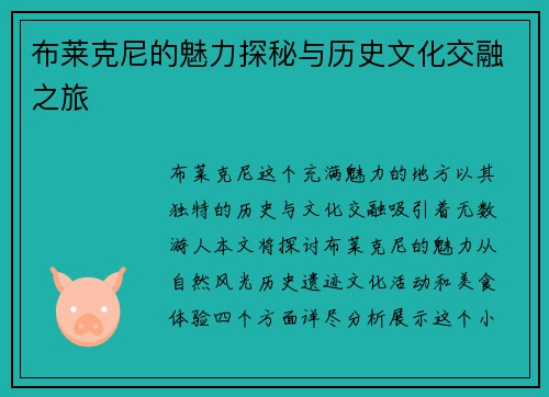 布莱克尼的魅力探秘与历史文化交融之旅